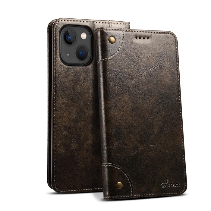 For Iphone 15 Baroque Calf Texture Buckle Wallet Leather Phone Case