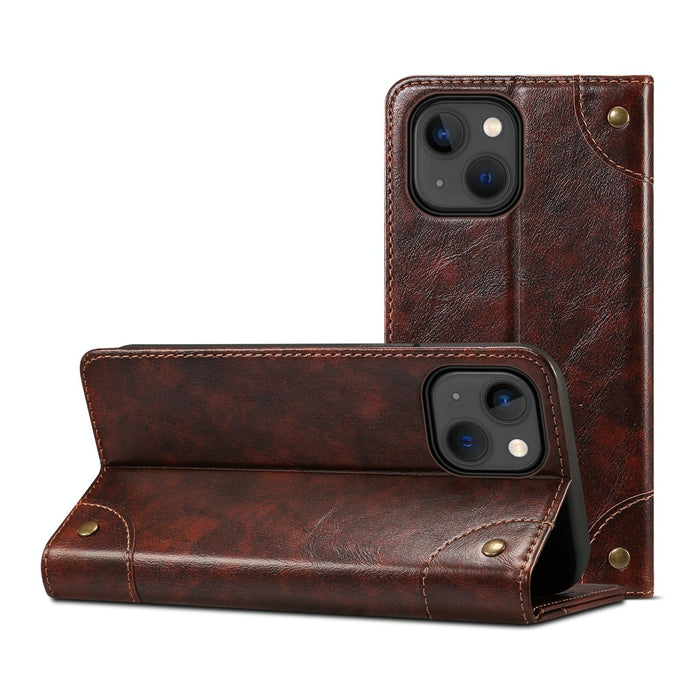 For Iphone 15 Baroque Calf Texture Buckle Wallet Leather Phone Case
