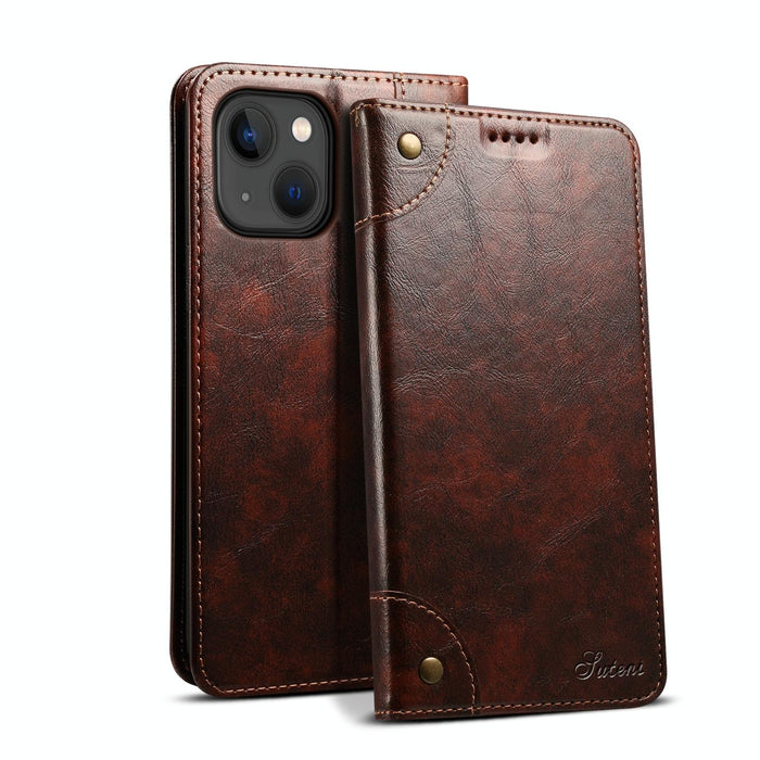 For Iphone 15 Baroque Calf Texture Buckle Wallet Leather Phone Case
