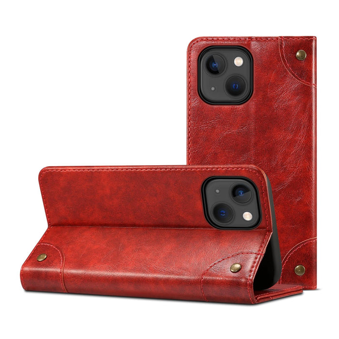 For Iphone 15 Baroque Calf Texture Buckle Wallet Leather Phone Case