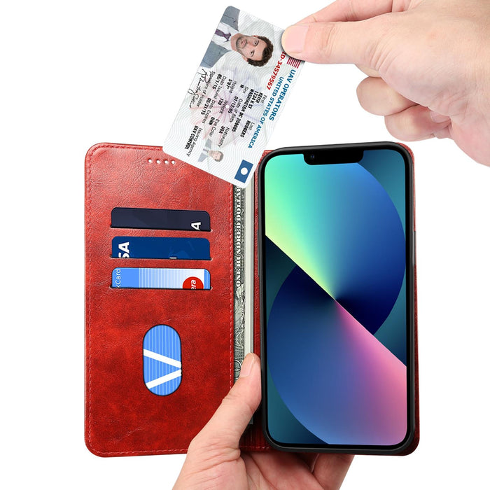 For Iphone 15 Baroque Calf Texture Buckle Wallet Leather Phone Case