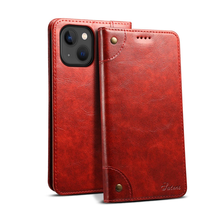 For Iphone 15 Baroque Calf Texture Buckle Wallet Leather Phone Case