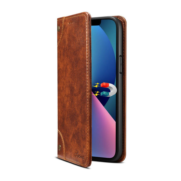 For Iphone 15 Baroque Calf Texture Buckle Wallet Leather Phone Case