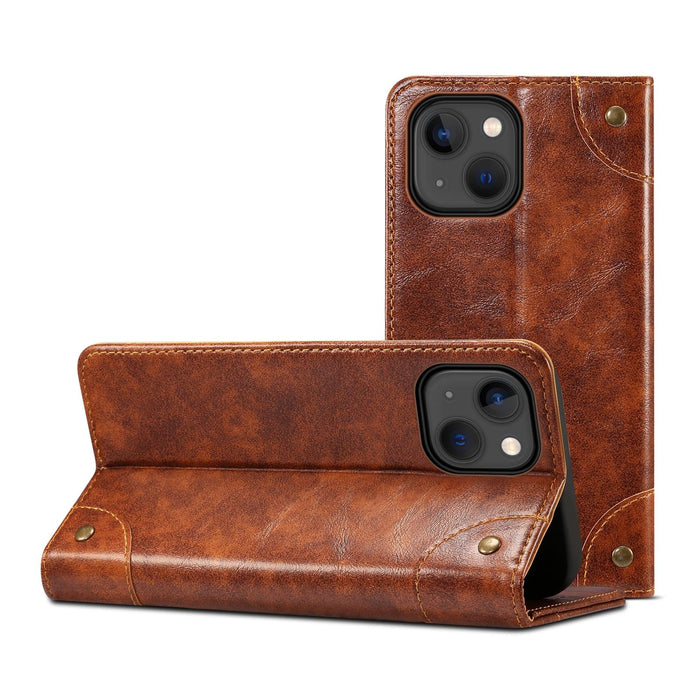 For Iphone 15 Baroque Calf Texture Buckle Wallet Leather Phone Case