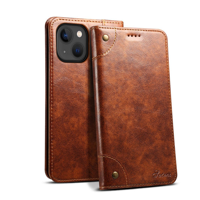 For Iphone 15 Baroque Calf Texture Buckle Wallet Leather Phone Case