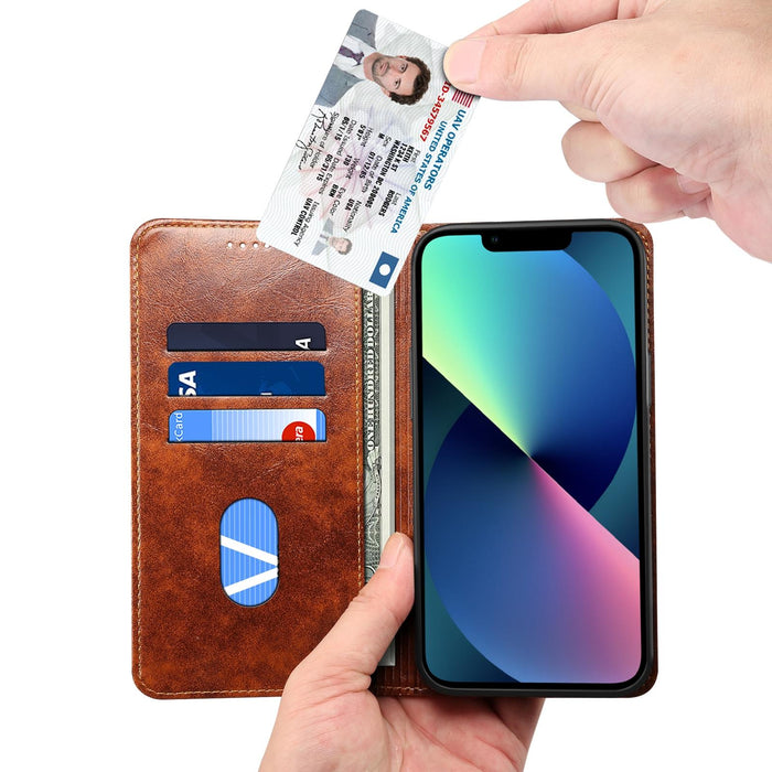 For Iphone 15 Baroque Calf Texture Buckle Wallet Leather Phone Case