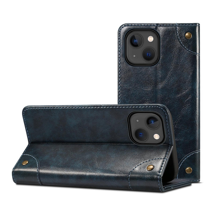 For Iphone 15 Baroque Calf Texture Buckle Wallet Leather Phone Case