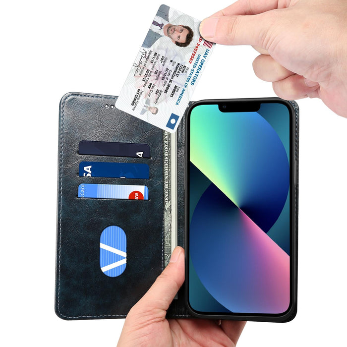 For Iphone 15 Baroque Calf Texture Buckle Wallet Leather Phone Case