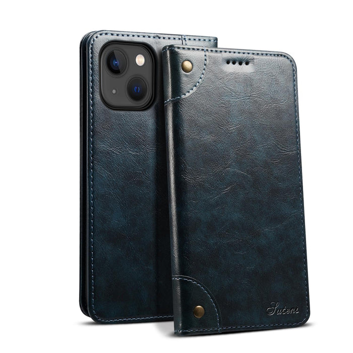 For Iphone 15 Baroque Calf Texture Buckle Wallet Leather Phone Case