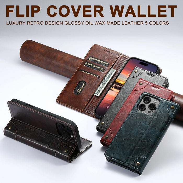 For Iphone 15 Baroque Calf Texture Buckle Wallet Leather Phone Case