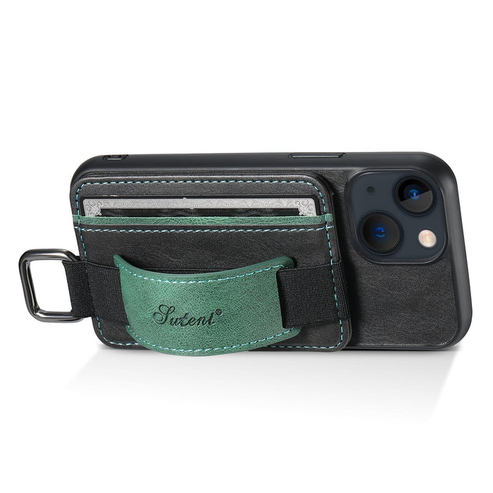 For Iphone 15 Card Wallet Wrist Strap Holder Pu Phone Case