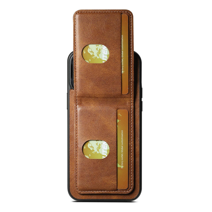 For Iphone 15 Oil Wax Leather Wallet Stand Back Phone Case