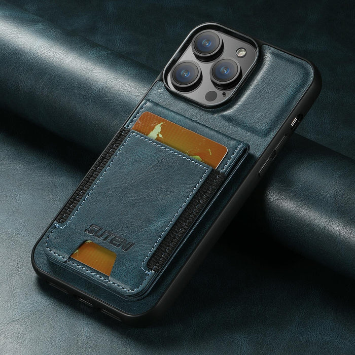 For Iphone 15 Oil Wax Leather Wallet Stand Back Phone Case