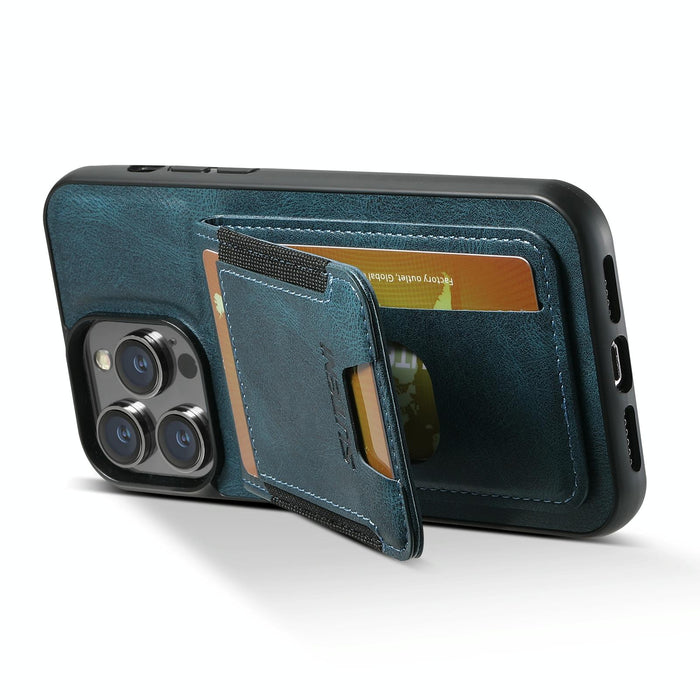 For Iphone 15 Oil Wax Leather Wallet Stand Back Phone Case