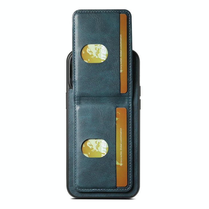 For Iphone 15 Oil Wax Leather Wallet Stand Back Phone Case