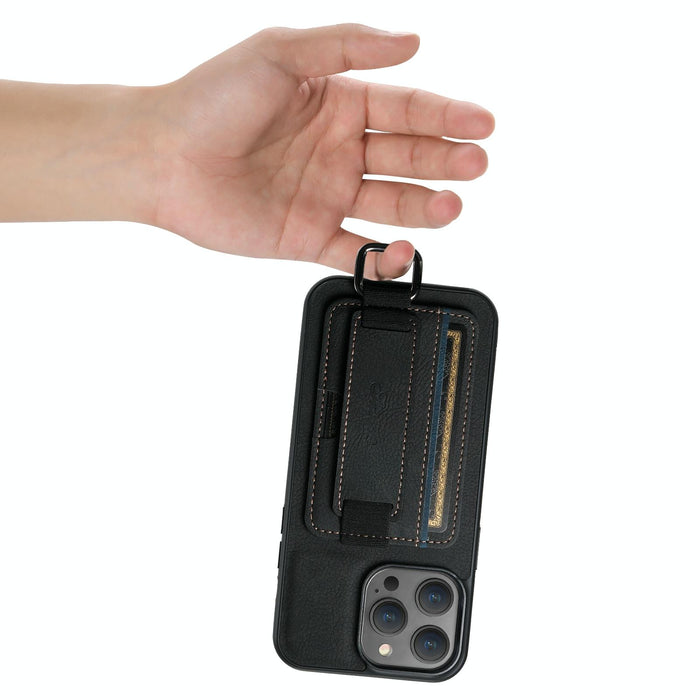 For Iphone 15 Litchi Leather Wrist Strap Wallet Back Phone Case