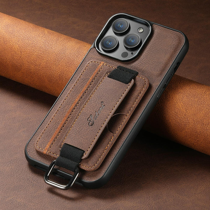 For Iphone 15 Litchi Leather Wrist Strap Wallet Back Phone Case