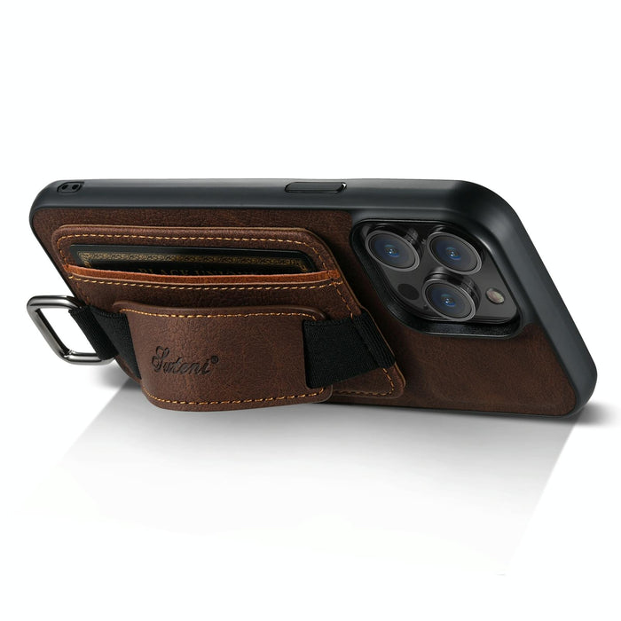 For Iphone 15 Litchi Leather Wrist Strap Wallet Back Phone Case