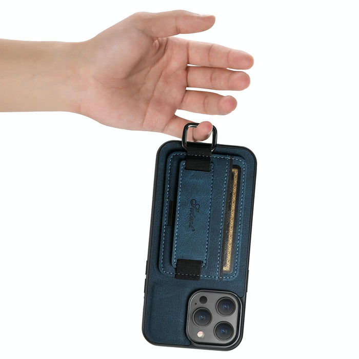 For Iphone 15 Litchi Leather Wrist Strap Wallet Back Phone Case