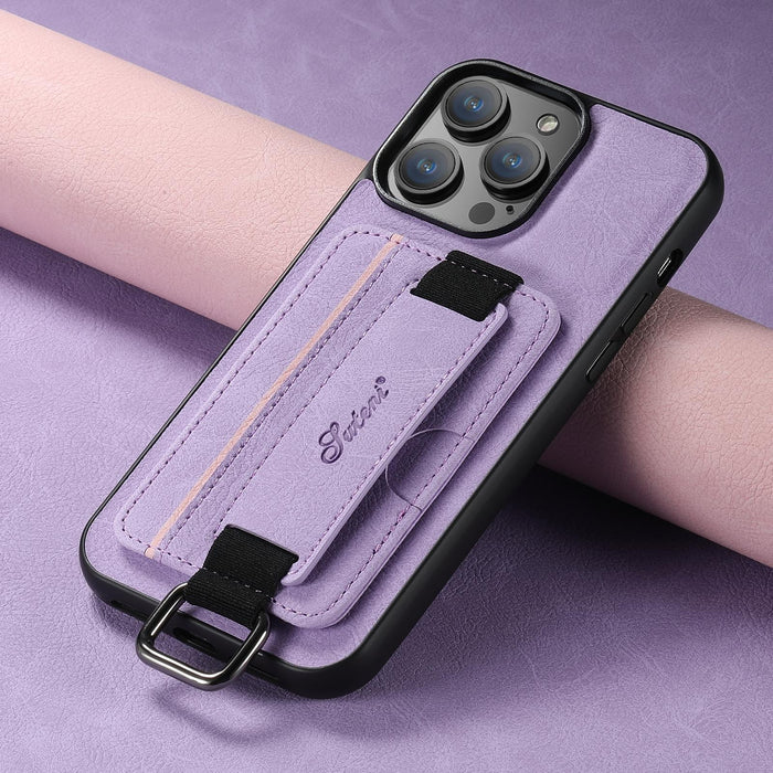 For Iphone 15 Litchi Leather Wrist Strap Wallet Back Phone Case
