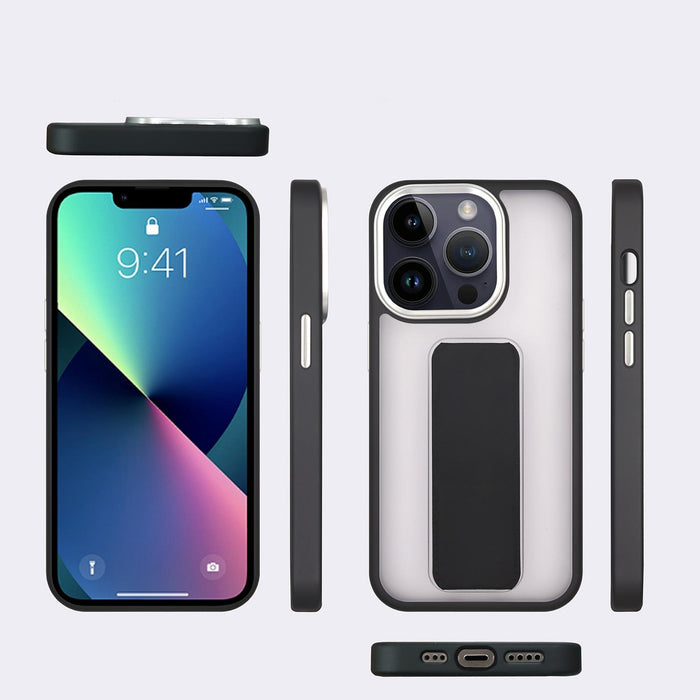 For Iphone 15 Skin-Feel Plating Wrist Strap Stand Phone Case