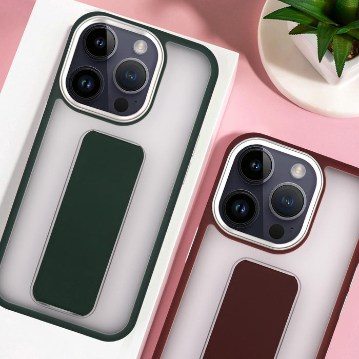 For Iphone 15 Skin-Feel Plating Wrist Strap Stand Phone Case