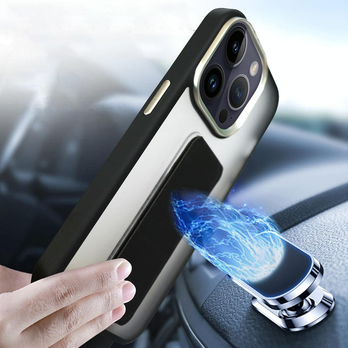 For Iphone 15 Skin-Feel Plating Wrist Strap Stand Phone Case