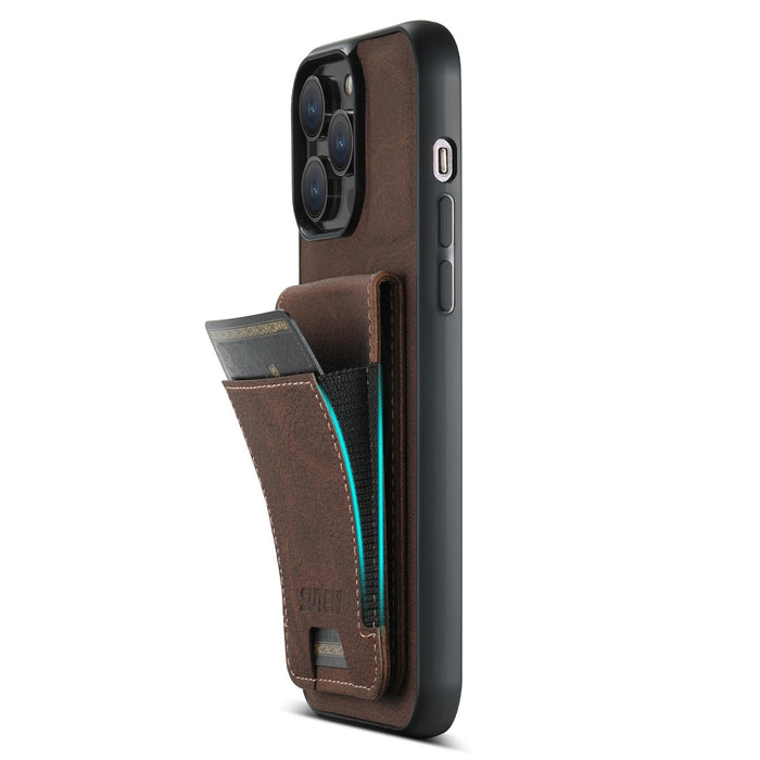 For Iphone 15 Litchi Leather Card Bag Stand Back Phone Case