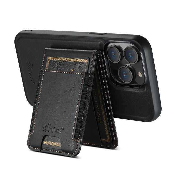 For Iphone 15 Oil Eax Leather Magsafe Detachable Wallet Phone Case