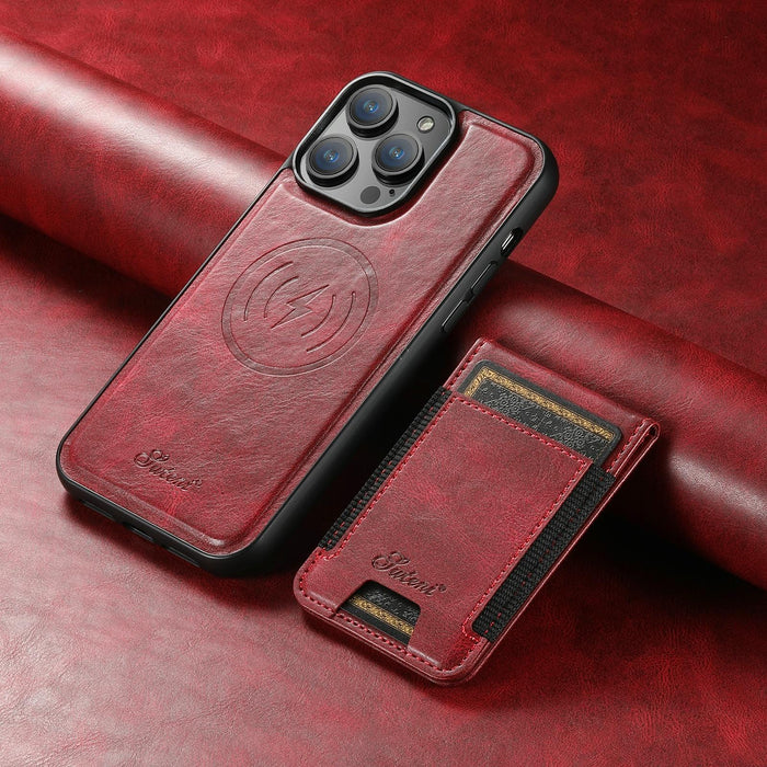 For Iphone 15 Oil Eax Leather Magsafe Detachable Wallet Phone Case