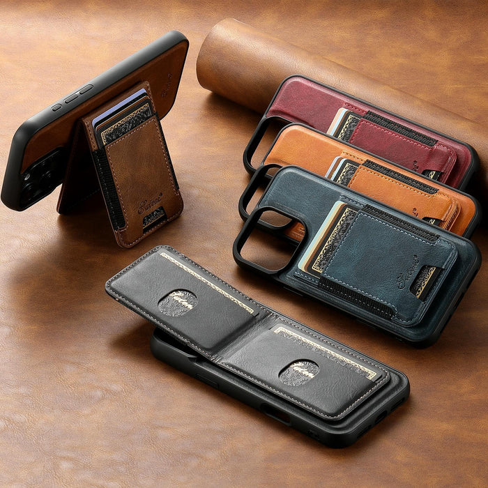 For Iphone 15 Oil Eax Leather Magsafe Detachable Wallet Phone Case