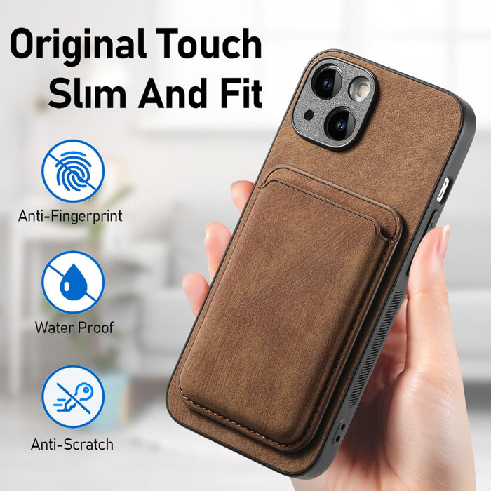For Iphone 15 Retro Leather Card Bag Magnetic Phone Case