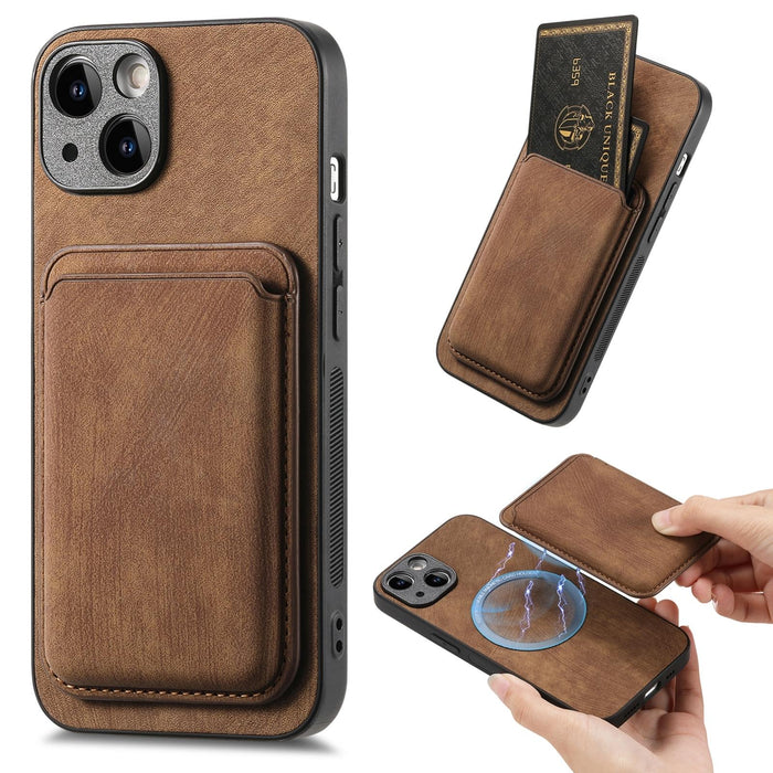 For Iphone 15 Retro Leather Card Bag Magnetic Phone Case