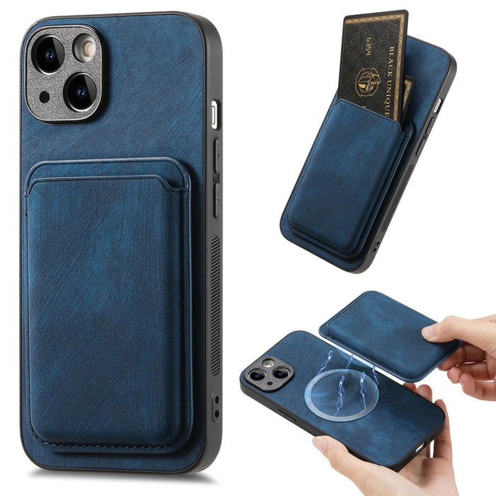 For Iphone 15 Retro Leather Card Bag Magnetic Phone Case
