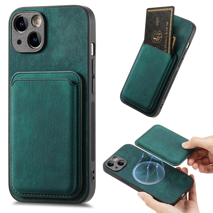 For Iphone 15 Retro Leather Card Bag Magnetic Phone Case