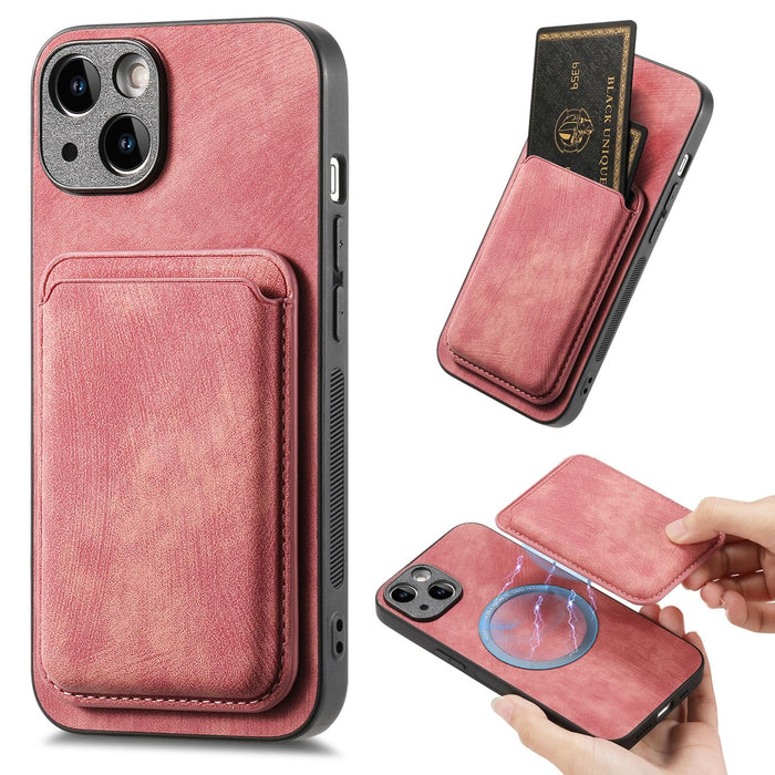 For Iphone 15 Retro Leather Card Bag Magnetic Phone Case