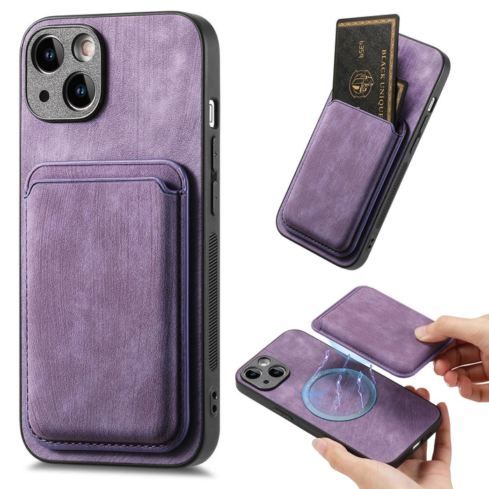 For Iphone 15 Retro Leather Card Bag Magnetic Phone Case