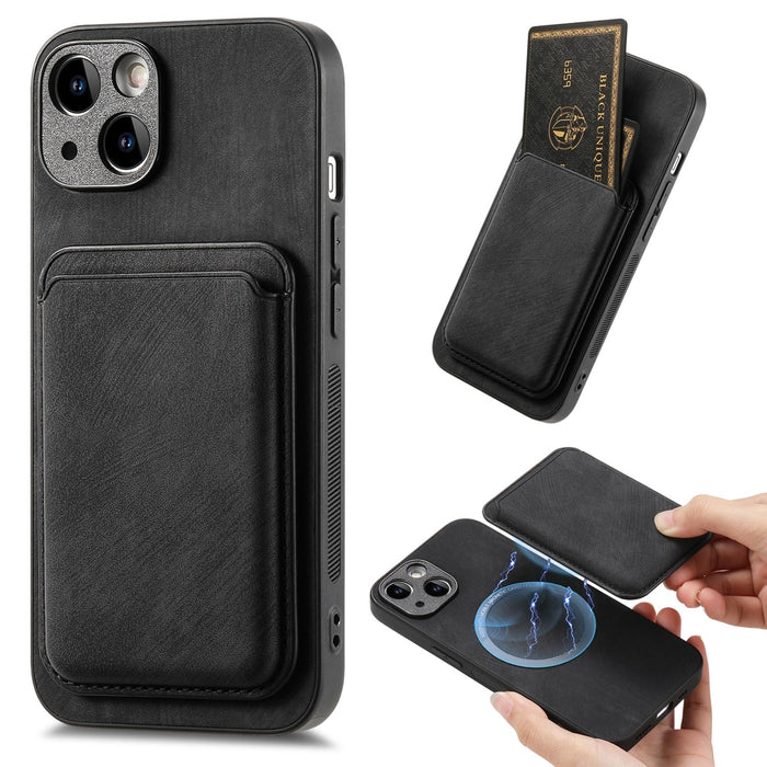 For Iphone 15 Retro Leather Card Bag Magnetic Phone Case