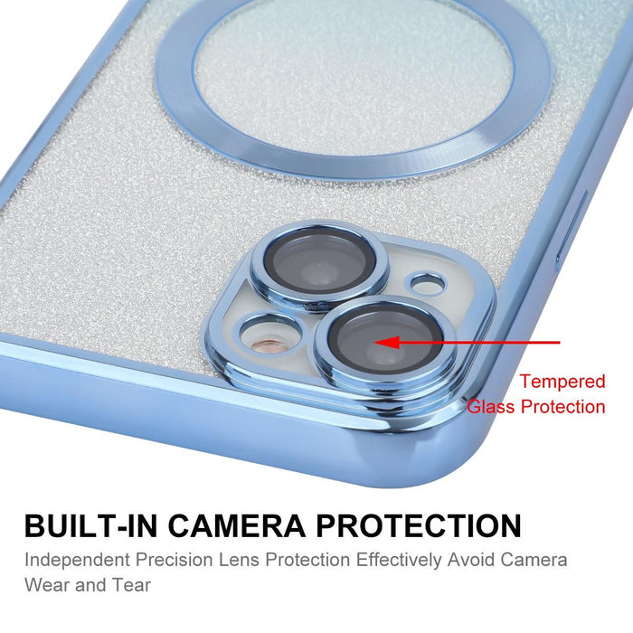 For Iphone 15 Hat-Prince Magnetic Glitter Plated Shockproof Phone Case With Lens Film