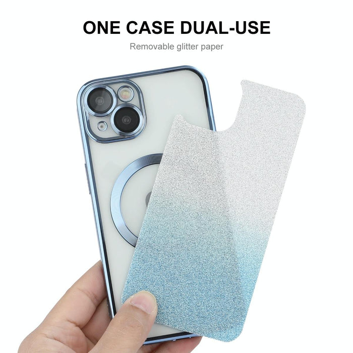 For Iphone 15 Hat-Prince Magnetic Glitter Plated Shockproof Phone Case With Lens Film