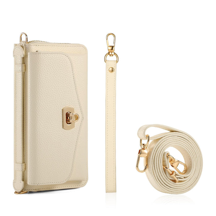 For Iphone 15 Magsafe Crossbody Multi-Functional Zipper Wallet Litchi Leather Phone Case