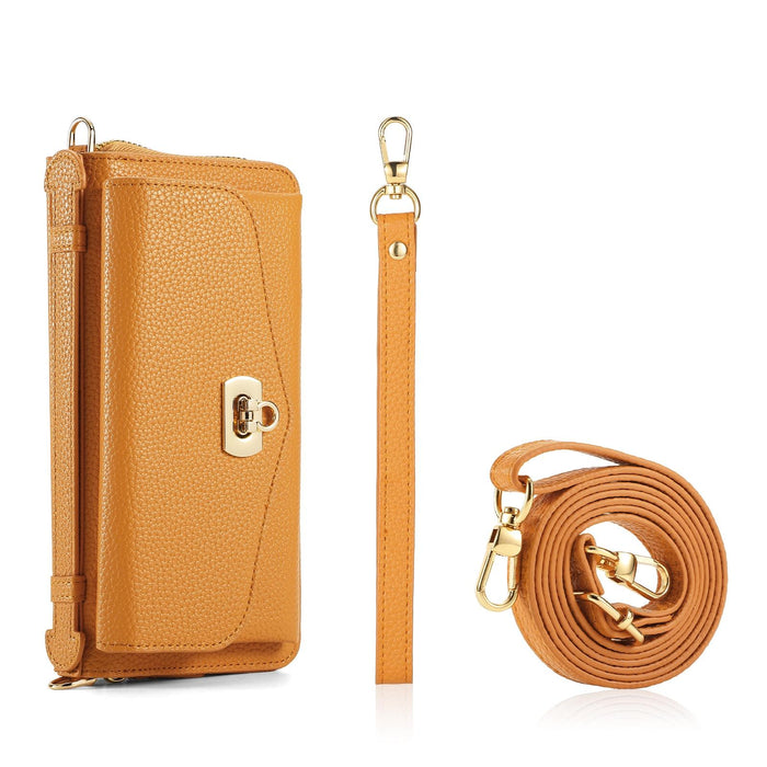 For Iphone 15 Magsafe Crossbody Multi-Functional Zipper Wallet Litchi Leather Phone Case
