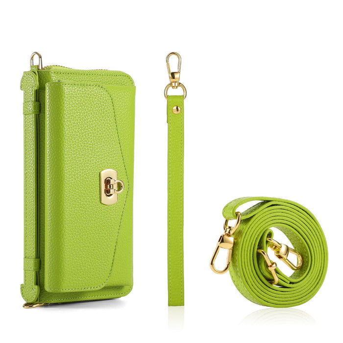 For Iphone 15 Magsafe Crossbody Multi-Functional Zipper Wallet Litchi Leather Phone Case