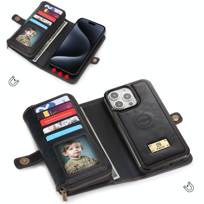 For Iphone 15 Multi-Functional Zipper Wallet Leather Phone Case