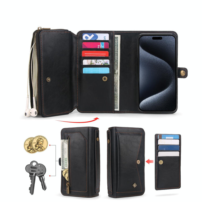 For Iphone 15 Multi-Functional Zipper Wallet Leather Phone Case