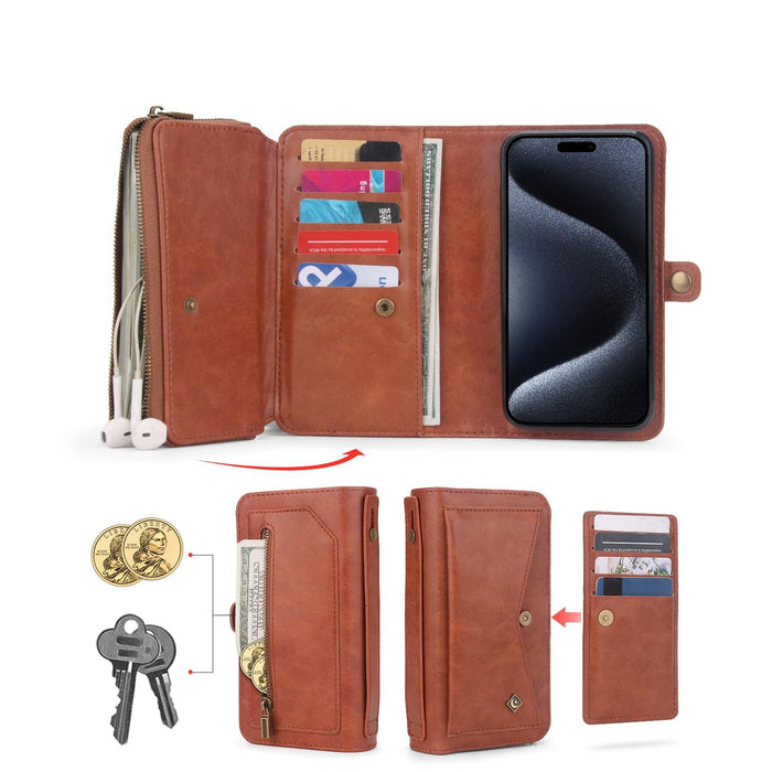 For Iphone 15 Multi-Functional Zipper Wallet Leather Phone Case