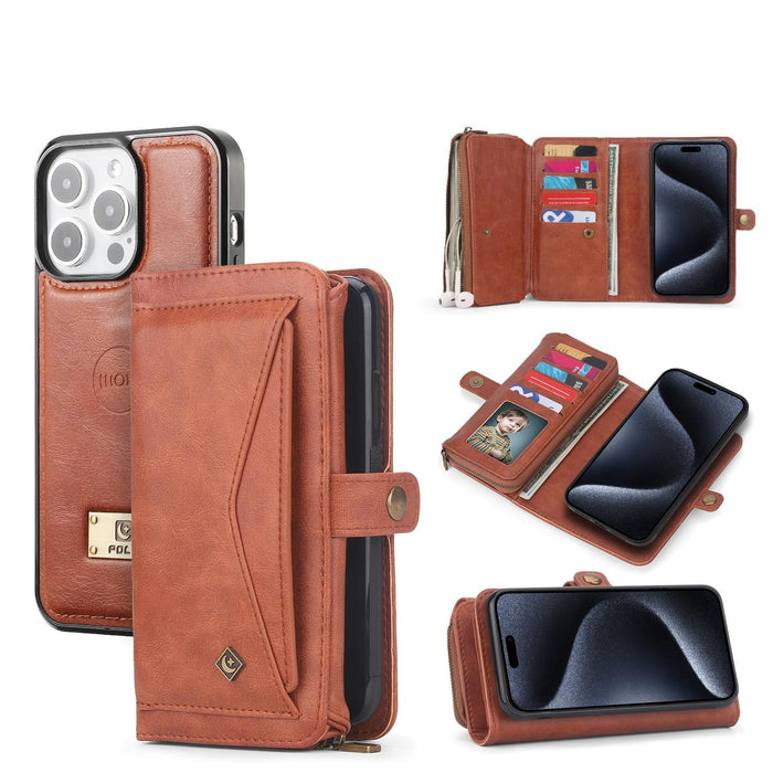 For Iphone 15 Multi-Functional Zipper Wallet Leather Phone Case