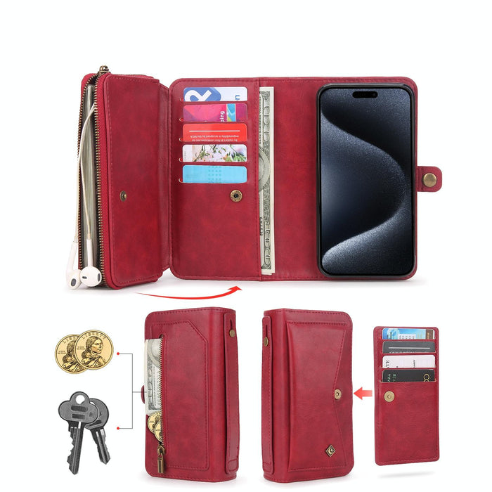 For Iphone 15 Multi-Functional Zipper Wallet Leather Phone Case