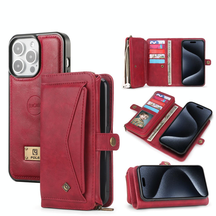 For Iphone 15 Multi-Functional Zipper Wallet Leather Phone Case