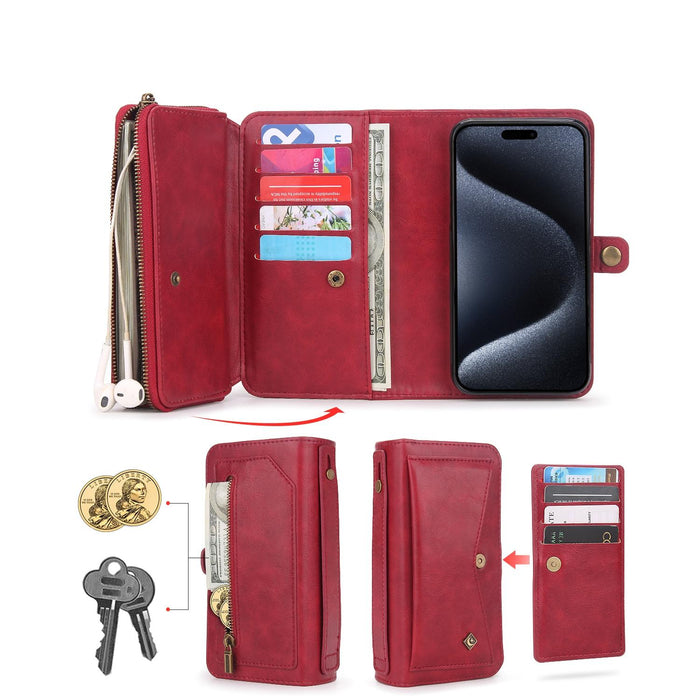 For Iphone 15 Multi-Functional Zipper Wallet Leather Phone Case